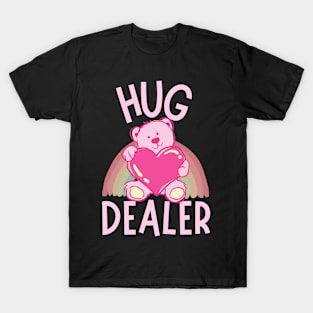 Free Hug Dealer Cute Lovely Pink Bear Rainbow Funny Memes T-Shirt